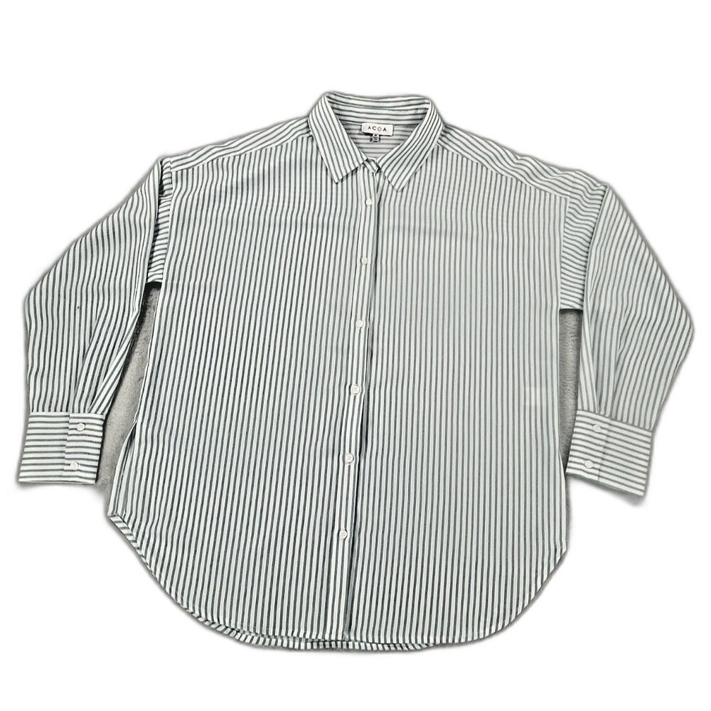 Acoa Womens M Oversized Long Sleeve Button Down Verticl Striped Shirt